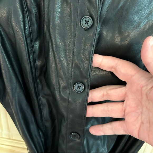 DKNY Short Puff Sleeve Faux Leather Button Down Dress. Size 4. - Picture 4 of 16